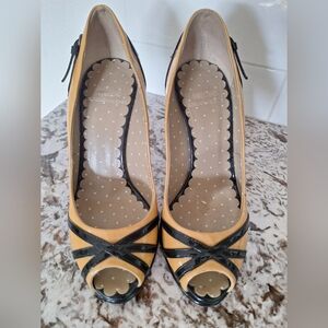 Moschino Women's Peep-Toe Heels - Black and Tan Size 36